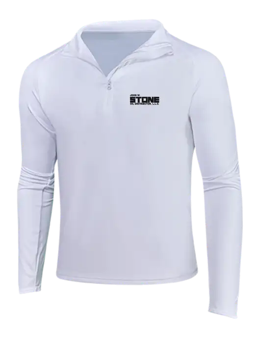 White Sport Wick Stretch 1/4 Zip Pullover w/John W. Stone Oil Logo
