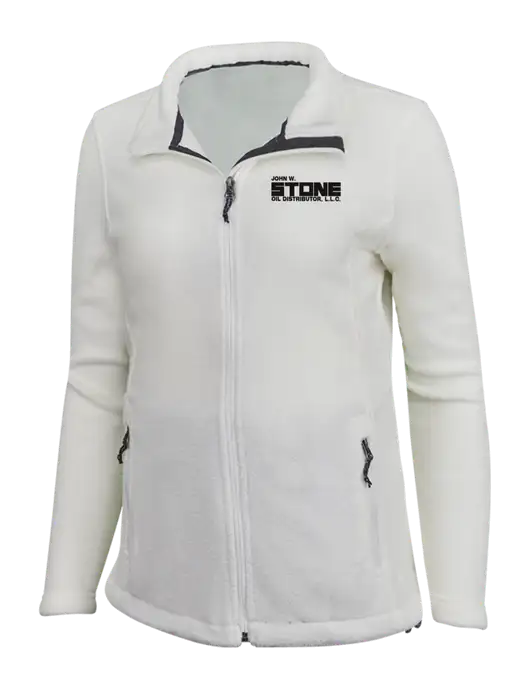 Womens White Fleece Jacket w/John W. Stone Oil Logo