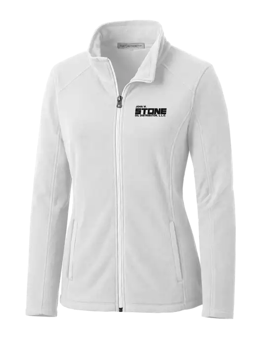 White Womens Microfleece Jacket w/John W. Stone Oil Logo