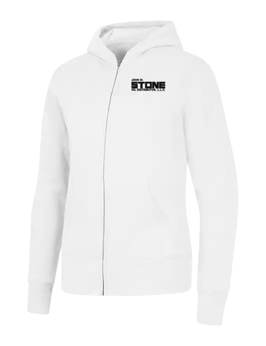 White Womens Core Fleece Full-Zip Hooded Sweatshirt w/John W. Stone Oil Logo