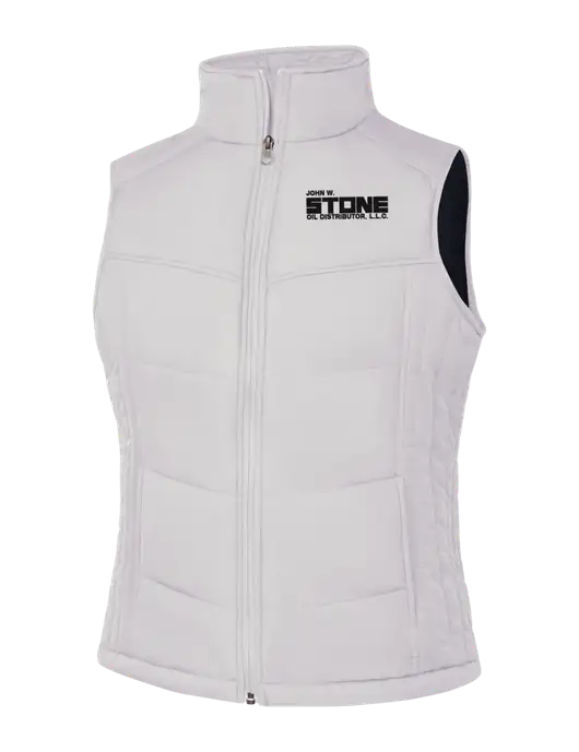 Womens White/Dark Slate Puffy Vest w/John W. Stone Oil Logo