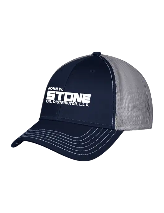 Navy & Grey Mesh Trucker Cap Snap Back w/John W. Stone Oil Logo