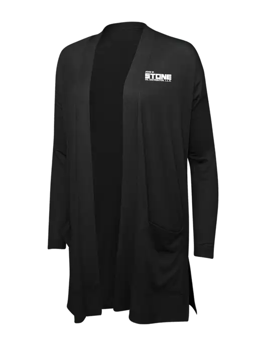 Black Womens Concept Long Pocket Cardigan w/John W. Stone Oil Logo