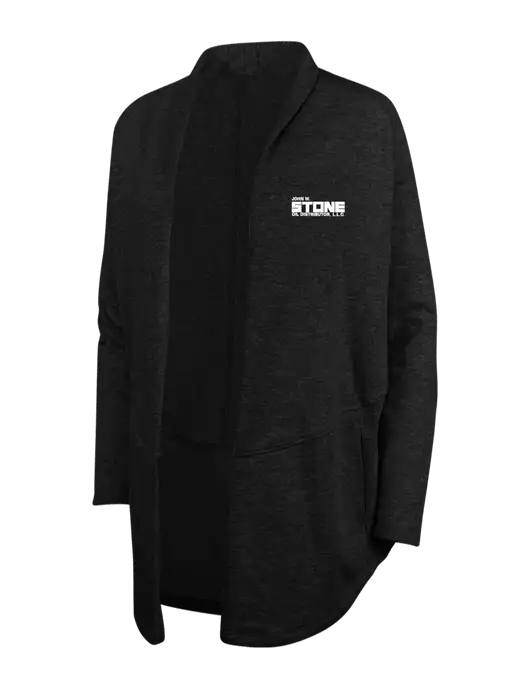 Deep Black/Charcoal Heather Womens Interlock Cardigan w/John W. Stone Oil Logo