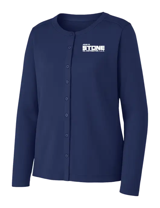 Dress Blue Navy Womens Concept Stretch Button-Front Cardigan Sweater w/John W. Stone Oil Logo