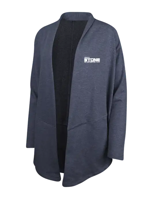 Estate Blue Heather/Charcoal Heather Womens Interlock Cardigan w/John W. Stone Oil Logo