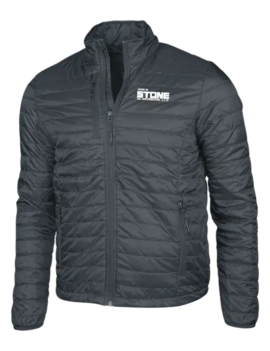 Dark Grey Puffy Packable Jacket w/John W. Stone Oil Logo