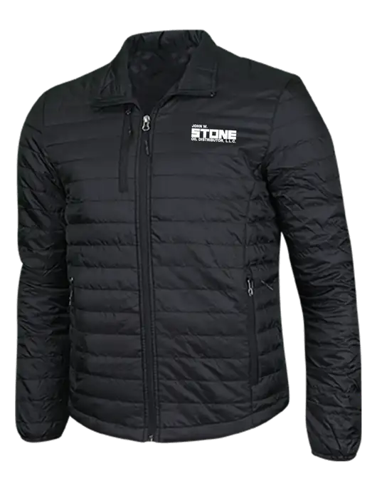 Deep Black Puffy Packable Jacket w/John W. Stone Oil Logo