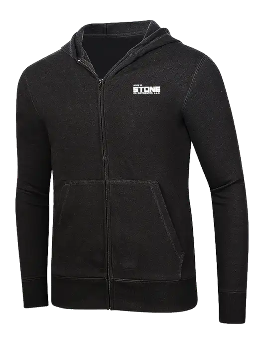 Full-Zip Black Heavyweight Hooded Sweatshirt w/John W. Stone Oil Logo