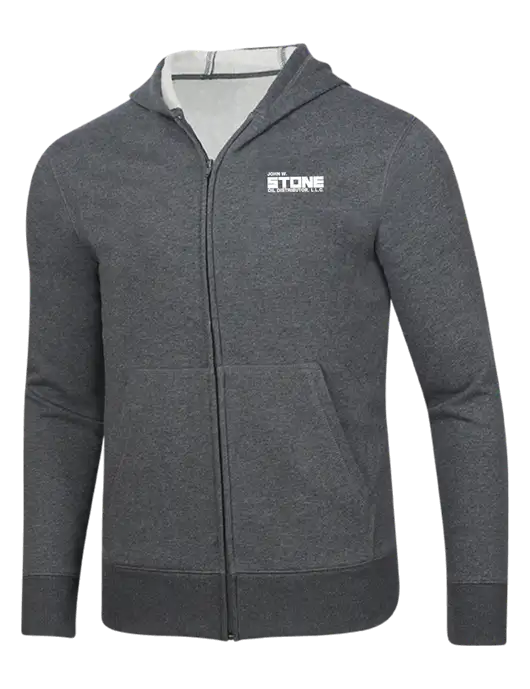 Full-Zip Dark Grey Heather Heavyweight Hooded Sweatshirt w/John W. Stone Oil Logo