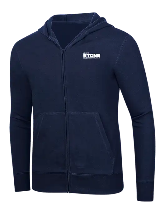 Full-Zip Navy Heavyweight Hooded Sweatshirt w/John W. Stone Oil Logo