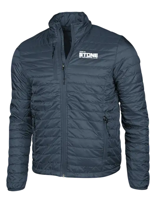 Navy Puffy Packable Jacket w/John W. Stone Oil Logo
