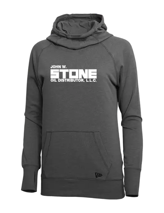 New Era Black Heather Womens Tri-Blend Fleece Pullover Hoodie w/John W. Stone Oil Logo