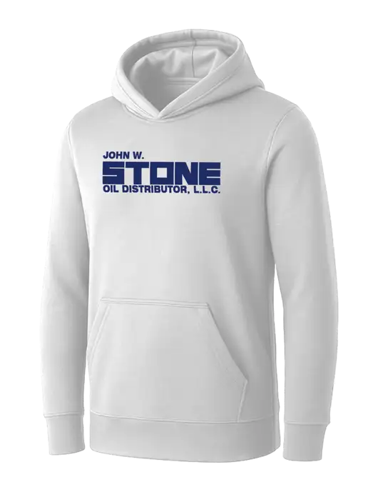Womens White Core Fleece Pullover Hooded Sweatshirt w/John W. Stone Oil Logo