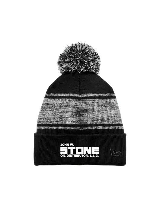 New Era Black/Charcoal Knit Chilled Pom Beanie w/John W. Stone Oil Logo