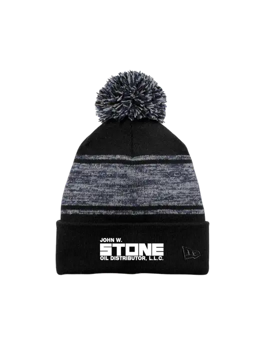 New Era Black/Navy Knit Chilled Pom Beanie w/John W. Stone Oil Logo