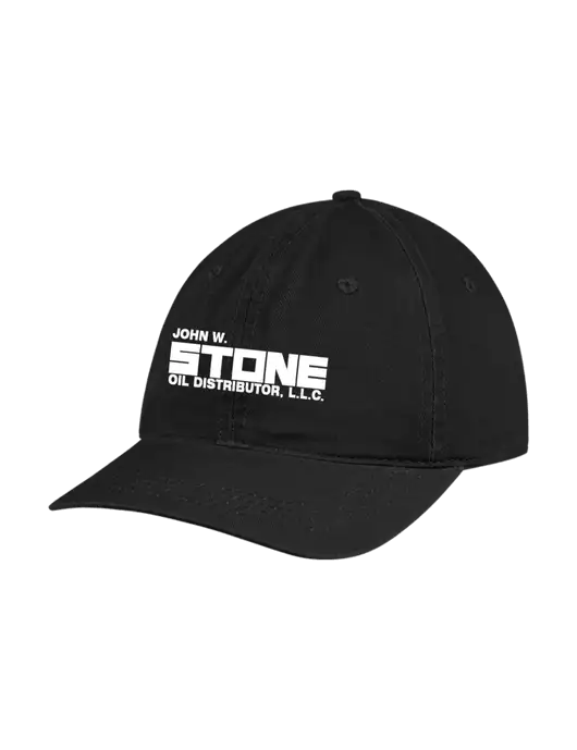 Garment Washed Unstructured Twill Black Cap w/John W. Stone Oil Logo