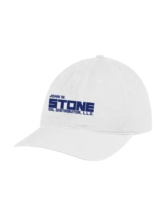 Garment Washed Unstructured Twill White Cap w/John W. Stone Oil Logo