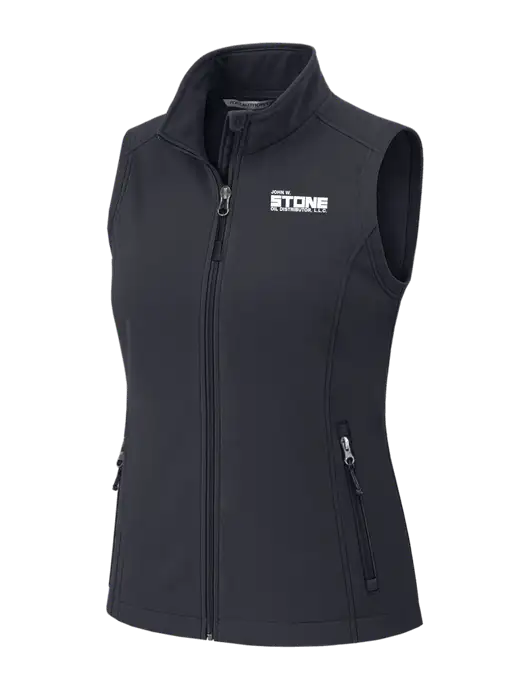 Charcoal Grey Womens Core Soft Shell Vest w/John W. Stone Oil Logo