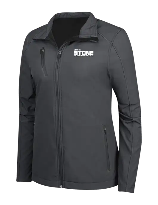 Dark Grey Womens Welded Softshell Jacket w/John W. Stone Oil Logo