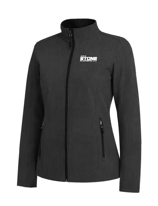 Black Charcoal Heather Womens Core Soft Shell Jacket w/John W. Stone Oil Logo
