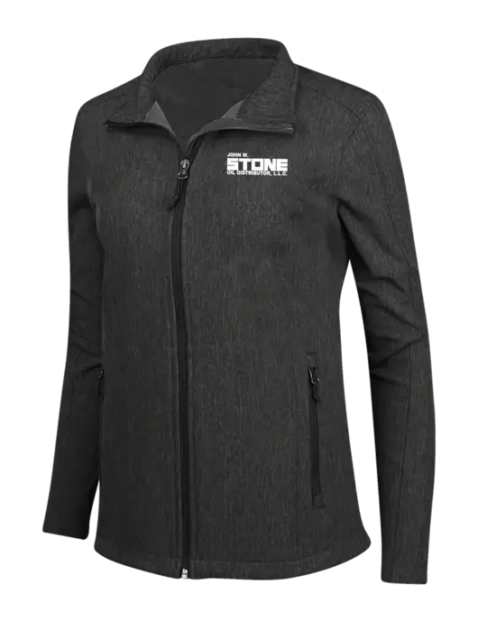 Black Charcoal Heather Womens Core Soft Shell Jacket w/John W. Stone Oil Logo