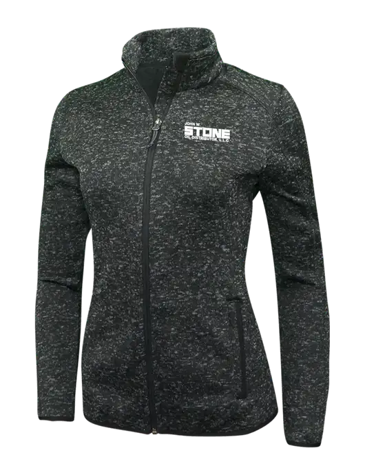 Black Heather Womens Sweater Fleece Jacket w/John W. Stone Oil Logo