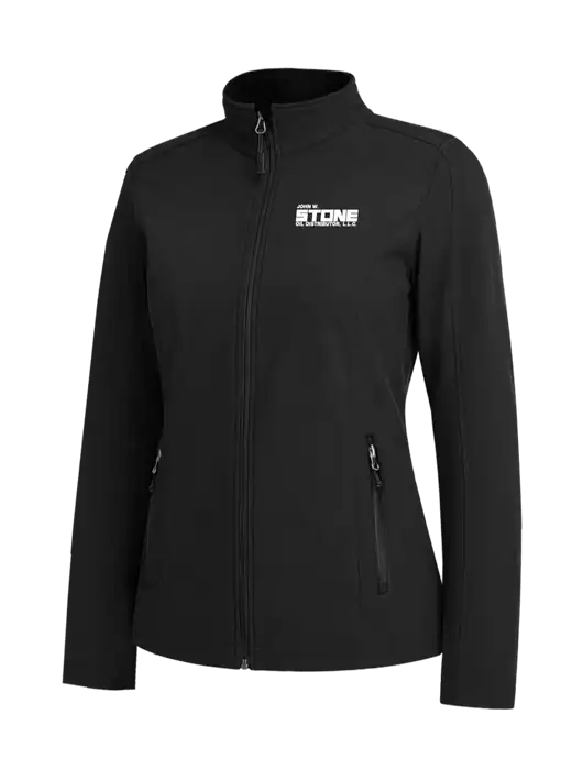 Black Womens Core Soft Shell Jacket w/John W. Stone Oil Logo