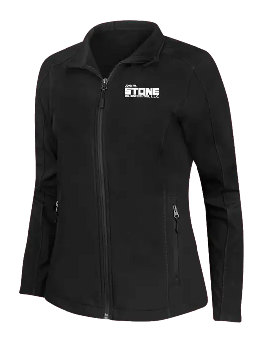 Black Womens Core Soft Shell Jacket w/John W. Stone Oil Logo