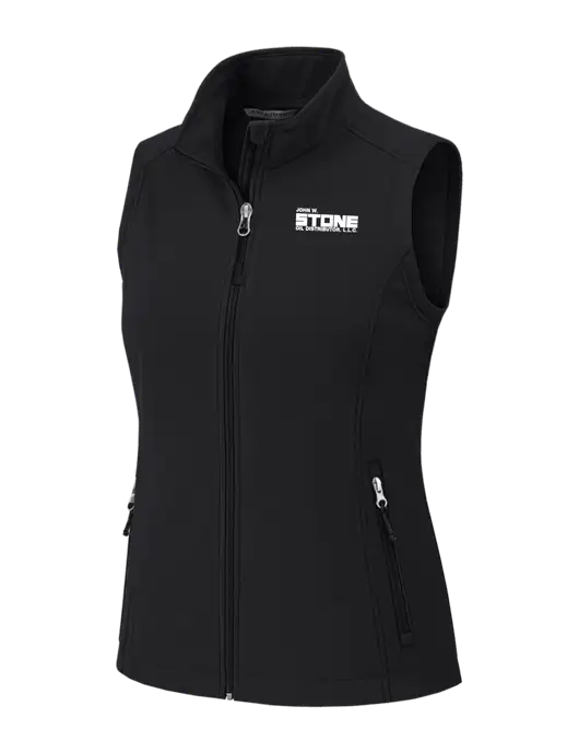 Black Womens Core Soft Shell Vest w/John W. Stone Oil Logo