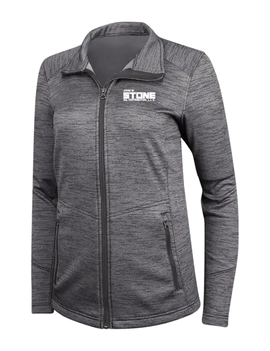 Womens Dark Grey Digi Stripe Fleece Jacket w/John W. Stone Oil Logo
