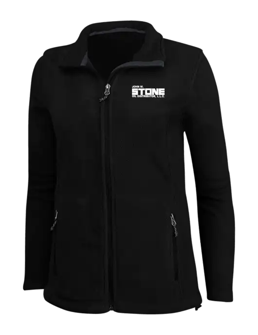 Womens Black Fleece Jacket w/John W. Stone Oil Logo
