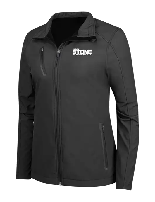 Black Womens Welded Softshell Jacket w/John W. Stone Oil Logo