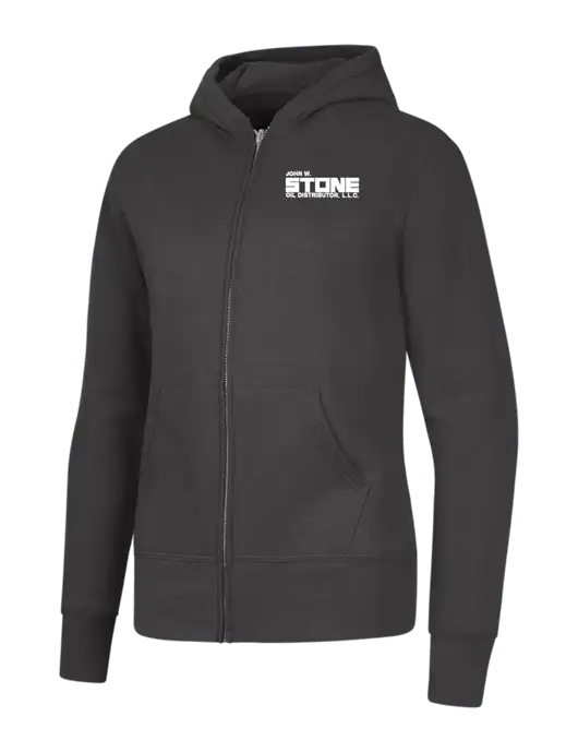 Charcoal Womens Core Fleece Full-Zip Hooded Sweatshirt w/John W. Stone Oil Logo