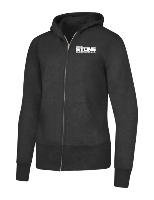 Dark Heather Grey Womens Core Fleece Full-Zip Hooded Sweatshirt w/John W. Stone Oil Logo
