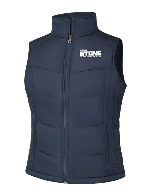  Womens Dark Slate/Black Puffy Vest w/John W. Stone Oil Logo