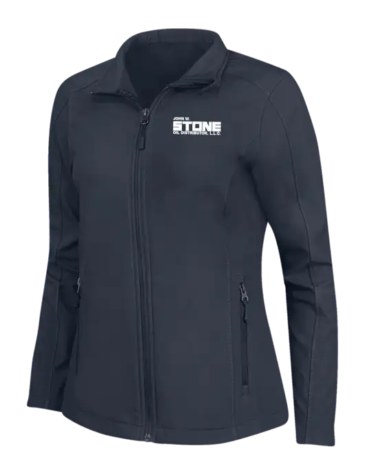 Navy Womens Core Soft Shell Jacket w/John W. Stone Oil Logo