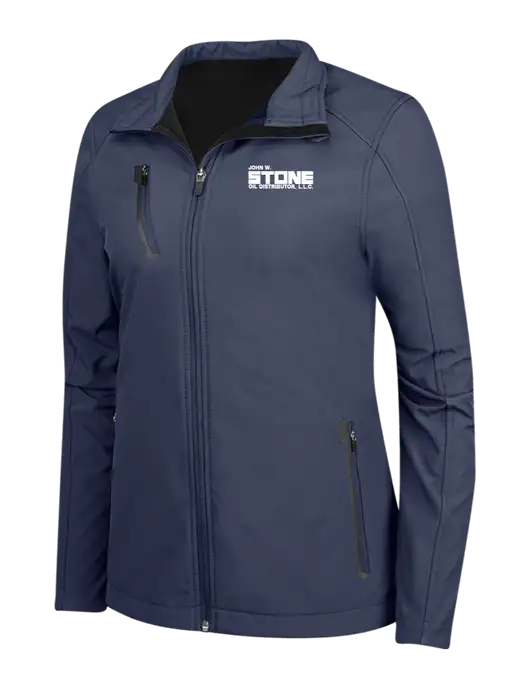 Navy Womens Welded Softshell Jacket w/John W. Stone Oil Logo