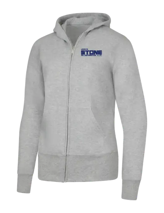 Grey Heather Womens Core Fleece Full-Zip Hooded Sweatshirt w/John W. Stone Oil Logo