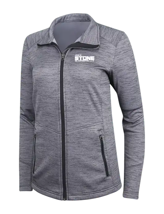 Medium Grey Womens Digi Stripe Fleece Jacket w/John W. Stone Oil Logo