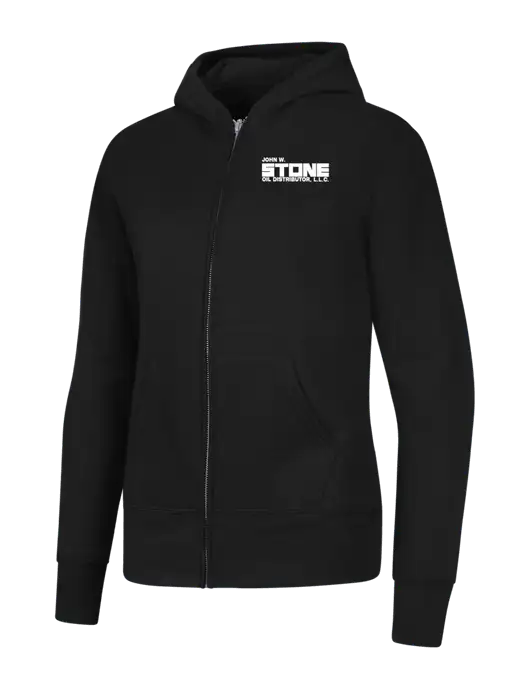 Jet Black Womens Core Fleece Full-Zip Hooded Sweatshirt w/John W. Stone Oil Logo