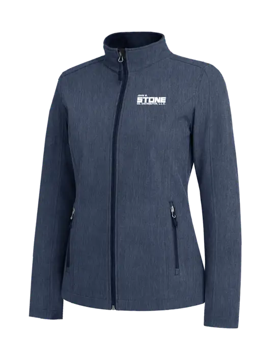 Navy Heather Womens Core Soft Shell Jacket w/John W. Stone Oil Logo