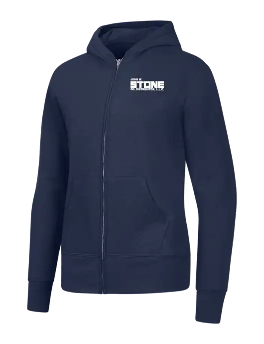 Navy Womens Core Fleece Full-Zip Hooded Sweatshirt w/John W. Stone Oil Logo