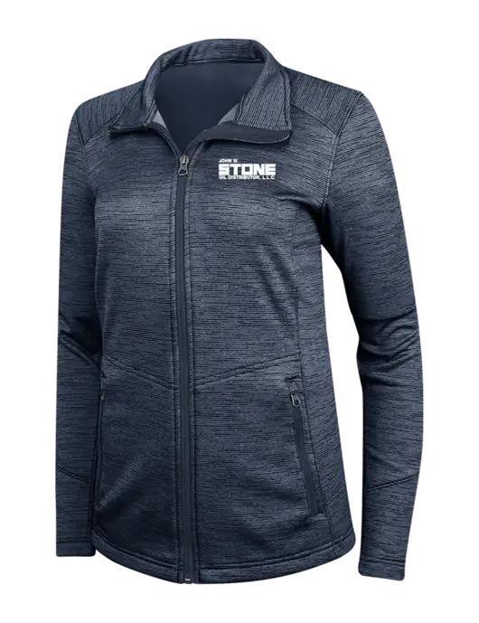 Navy Womens Digi Stripe Fleece Jacket w/John W. Stone Oil Logo