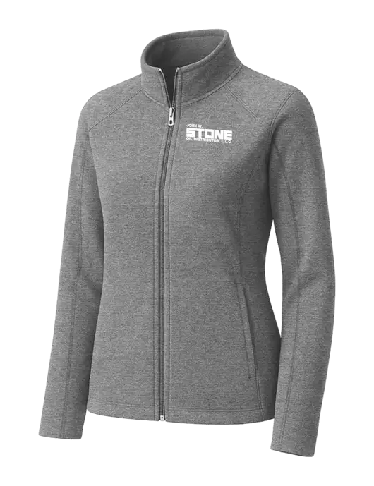 Medium Grey Womens Heather Microfleece Full-Zip Jacket w/John W. Stone Oil Logo