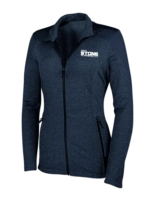 Navy Womens Grid Fleece Jacket w/John W. Stone Oil Logo