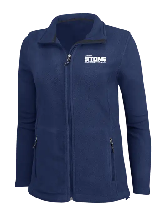 Womens Navy Fleece Jacket w/John W. Stone Oil Logo