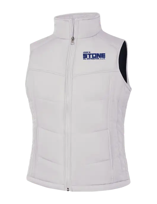 Womens White/Dark Slate Puffy Vest w/John W. Stone Oil Logo
