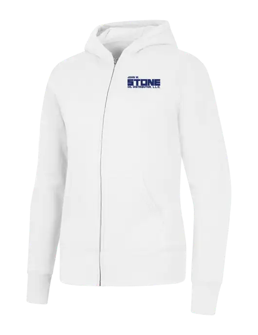 White Womens Core Fleece Full-Zip Hooded Sweatshirt w/John W. Stone Oil Logo