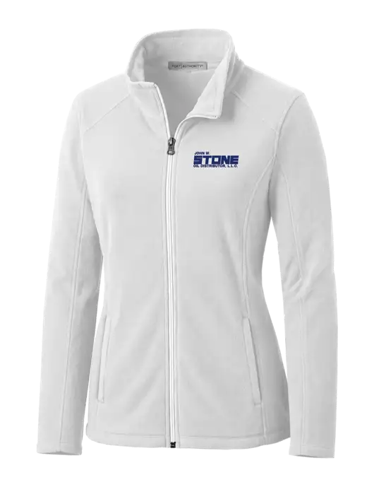 White Womens Microfleece Jacket w/John W. Stone Oil Logo